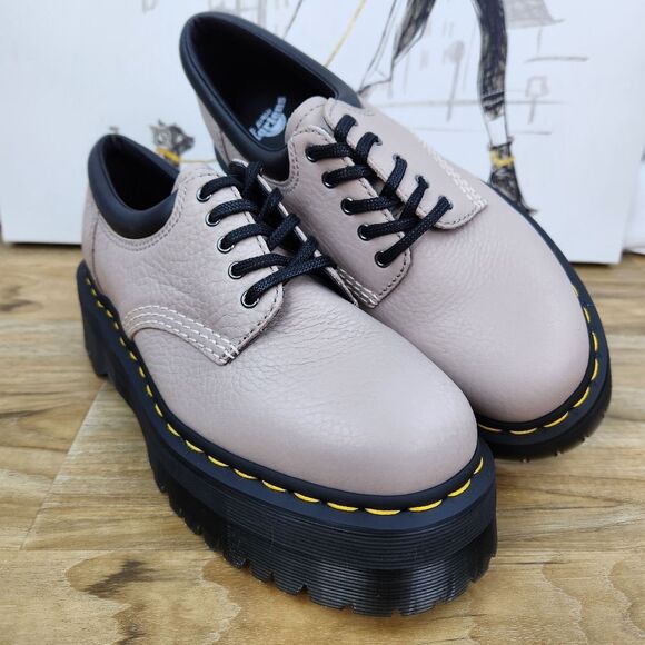 🩵NIB Dr. Martens Taupe 8053 Quad Retro Pisa Leather Platform Oxfords Size 8 - Picture 8 of 16
